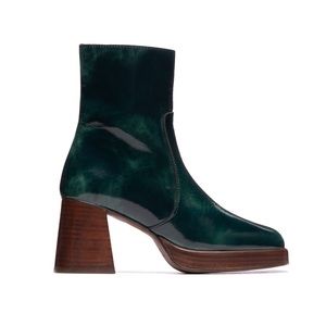L'Intervalle Green Leather Boots Platform Heel